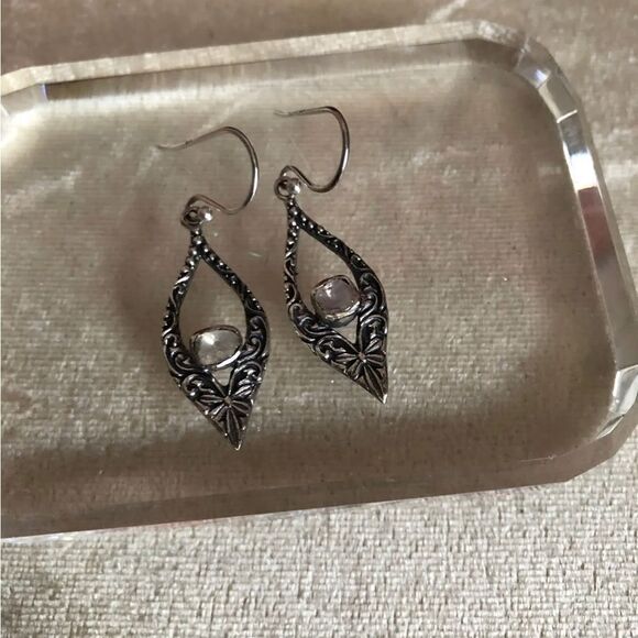 Raw Uncut Natural Diamond Earrings Set in 925 Sterling Silver - Picture 7 of 8